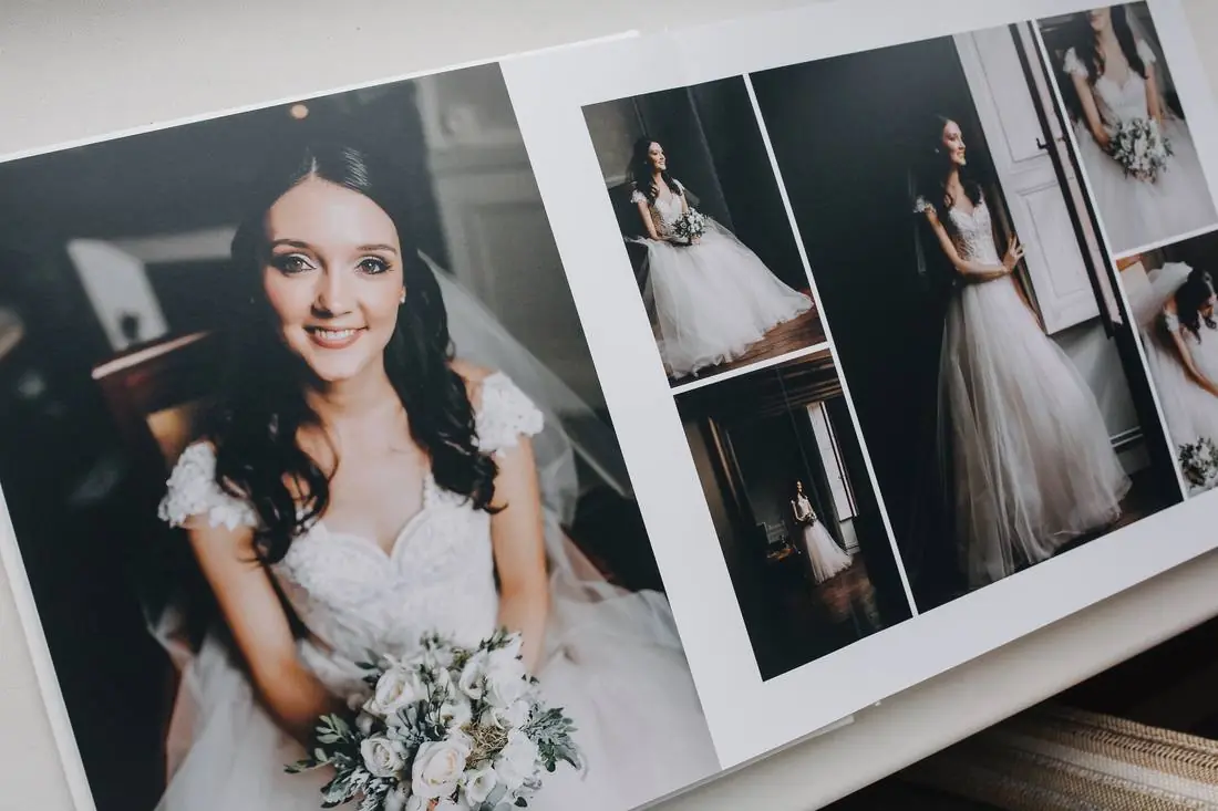 The bride in soft window light, details beside her